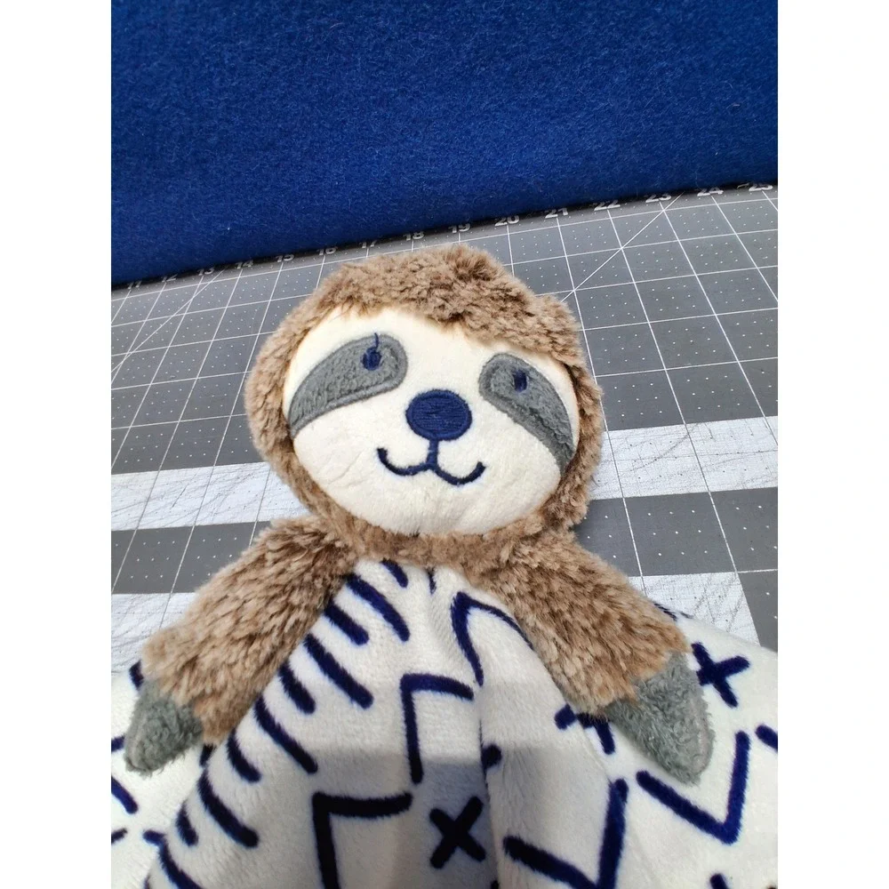 Cloud Island Sloth Lovey Security 14 Blanket Navy Blue Geometric Tribal Satin